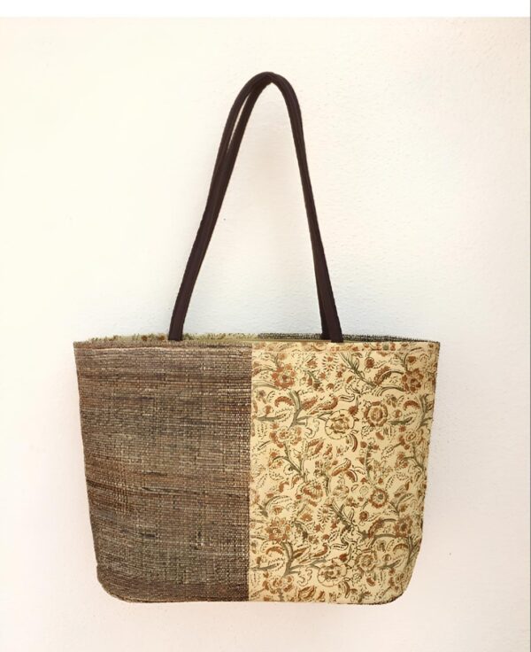 Organic Luxury Woven Bag with Fabric panel ( 2 pockets)